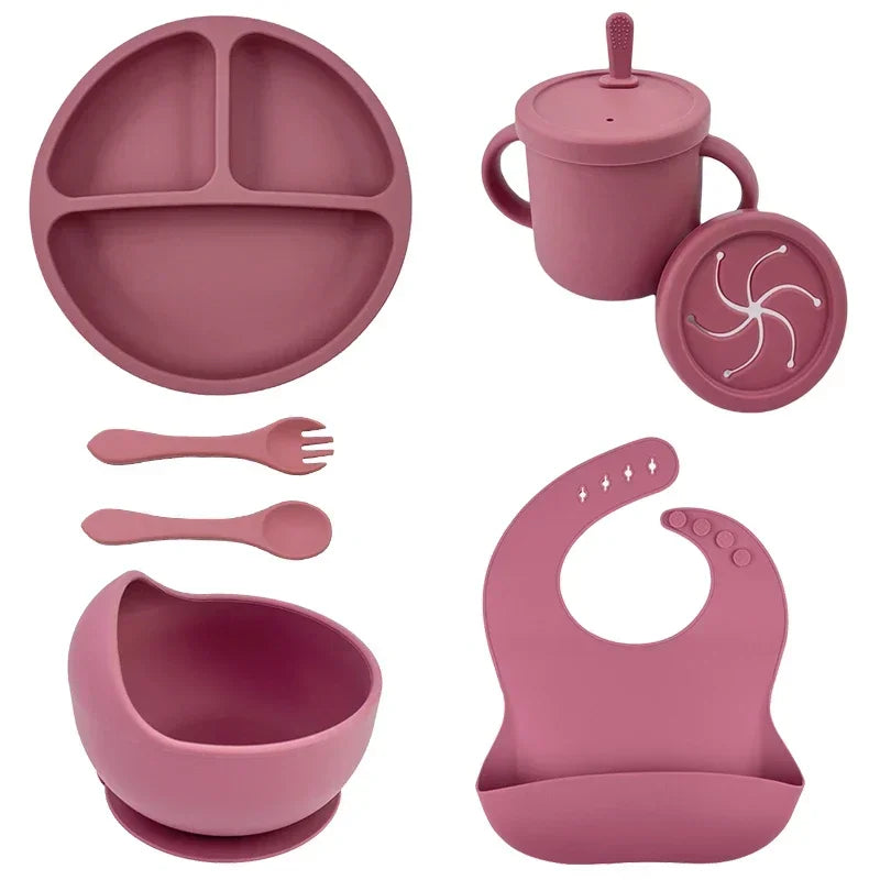 Set 7 pcs assiettes et couverts en silicone