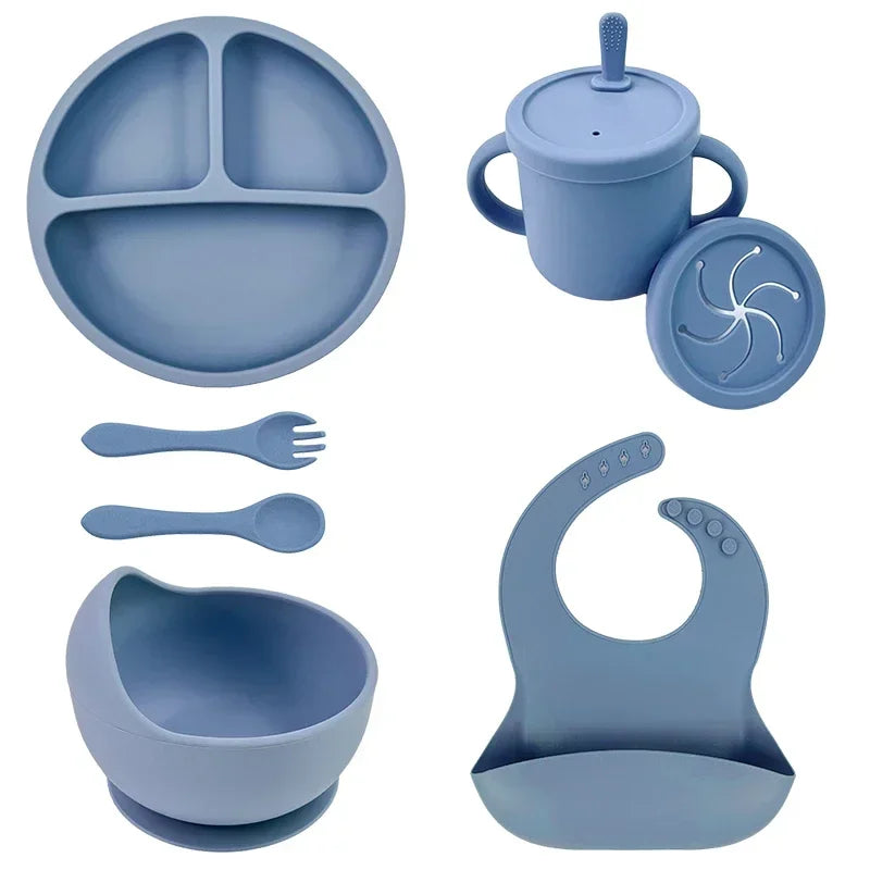 Set 7 pcs assiettes et couverts en silicone