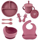 Set 9 pcs assiettes et couverts en silicone